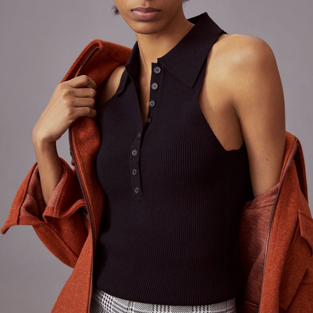 525 America Narrow Shoulder Polo Tank, Black, XS, NWT